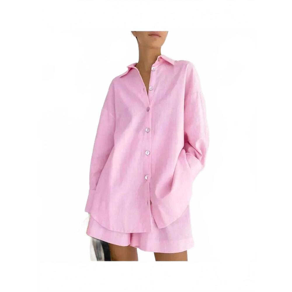 NEW SWEETKAMA ladies leisure button-down shorts set in pink